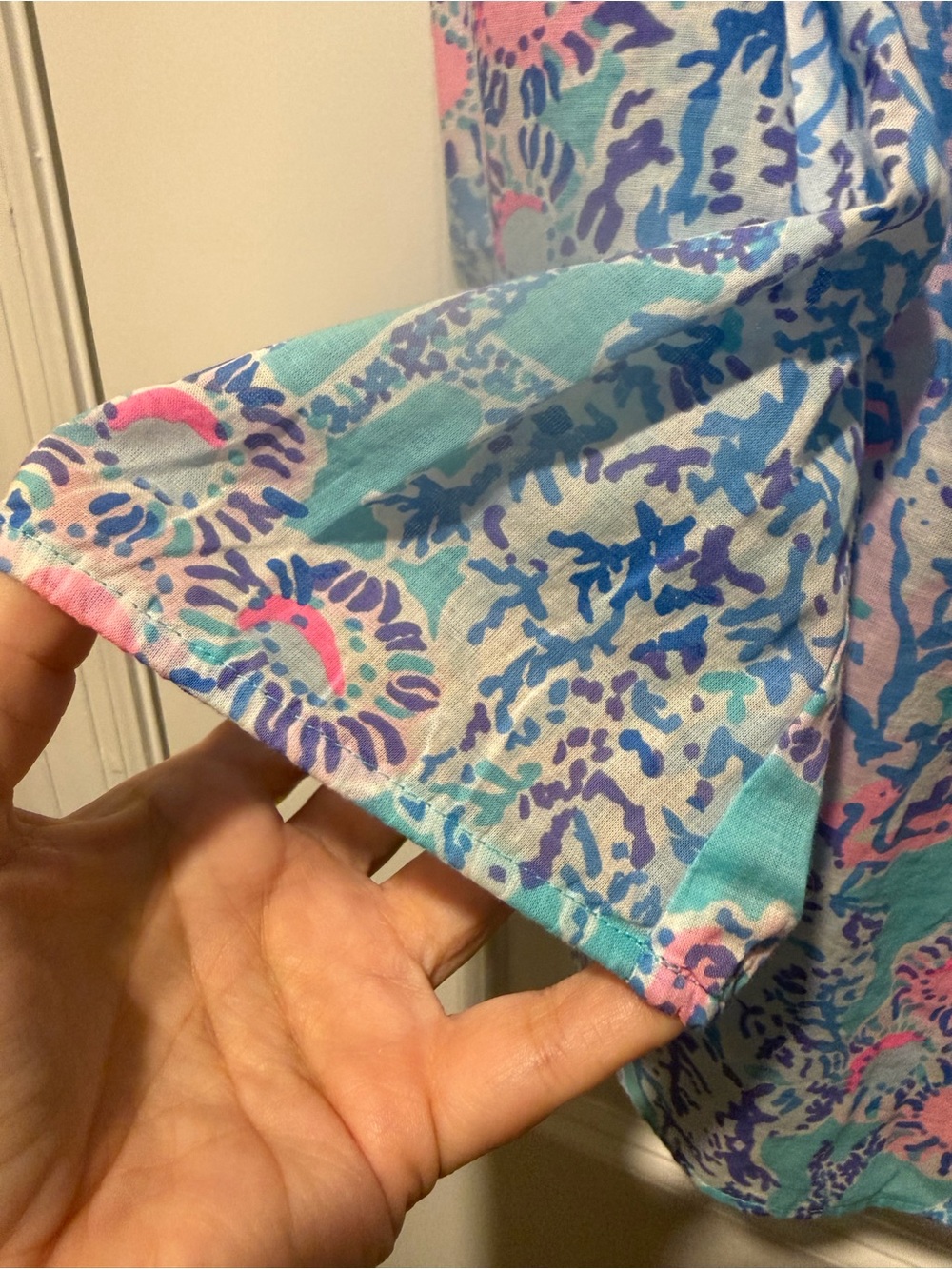 Lilly Pulitzer Turquoise Floral Button-Front Peasant Blouse - Picture 7 of 7